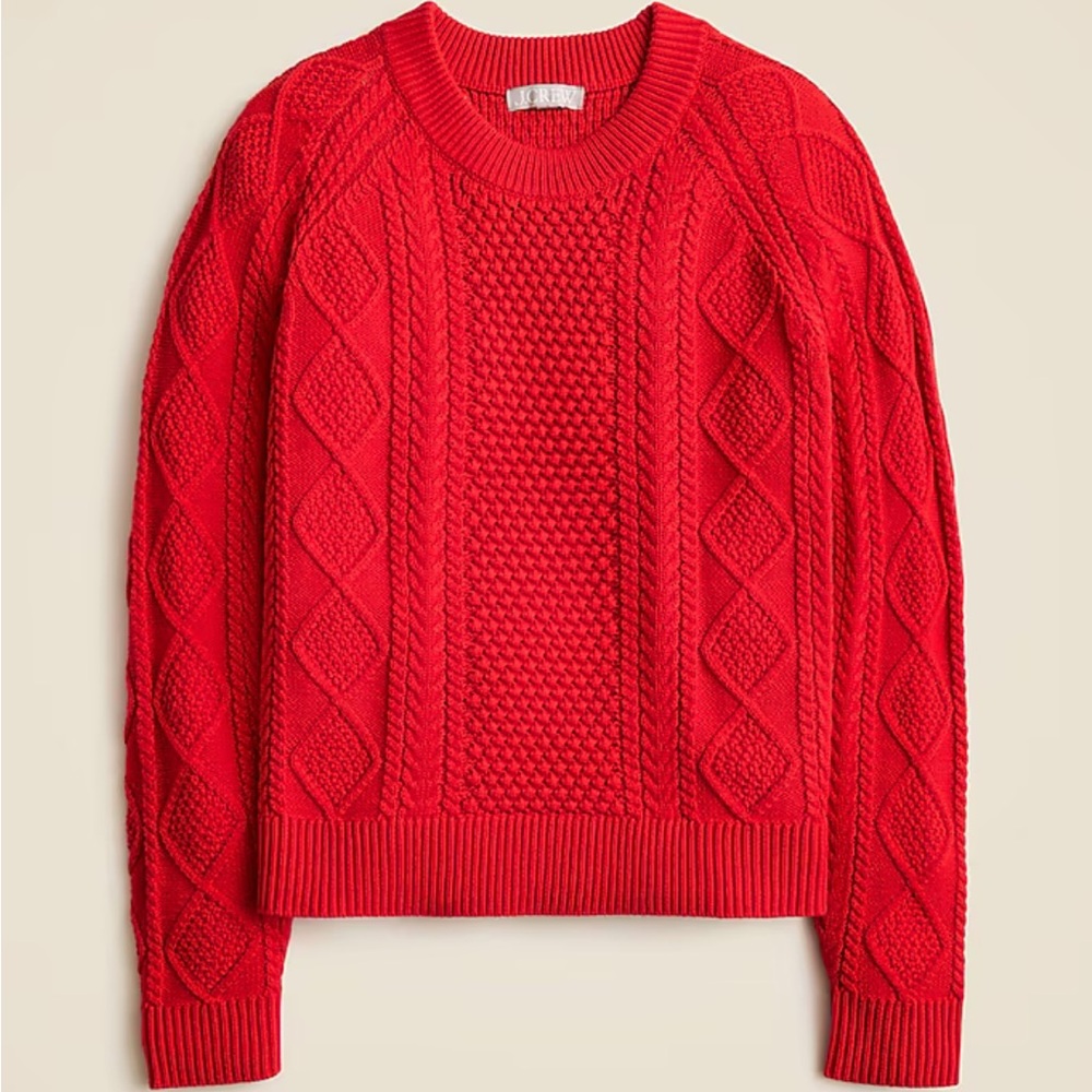 EUC J.Crew Cotton cable-knit crewneck sweater - “radiant ruby” red- medium